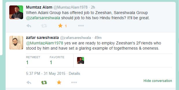 Image of the Tweet of Mumtaz Alam and Zafar Sareshwala