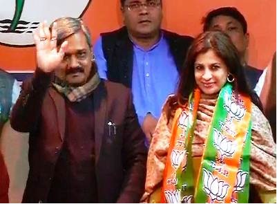 Shazia Ilmi with Delhi BJP president Satish Upadhyay