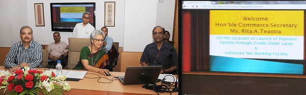 The Commerce Secretary, Ms. Rita A.Teaotia launching the operationalisation of online payment of application fee through debit cards and net banking, in New Delhi on July 09, 2015.(Photo; PIB)