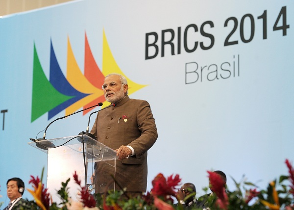 The Prime Minister, Shri Narendra Modi addressing at the Plenary Session of the Sixth BRICS Summit, at Ceara Events Centre, in Fortaleza, Brazil on July 15, 2014. The President of Brazil, Ms. Dilma Rousseff, the President of the People’s Republic of China, Mr. Xi Jinping, the President of the Russian Federation, Mr. Vladimir Putin and the President of the Republic of South Africa, Mr. Jacob Zuma are also seen.