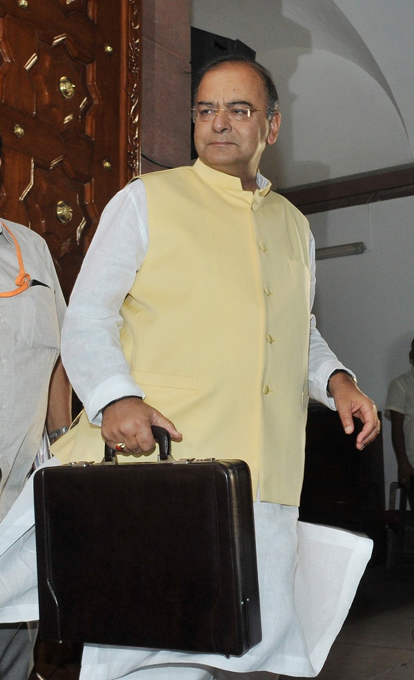 The Union Minister for Finance, Corporate Affairs and Defence, Shri Arun Jaitley arrives at Parliament House to present the General Budget 2014-15, in New Delhi on July 10, 2014.