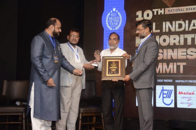 Mr M Azizurrahman, receiving the award from the hands of Dr. Aslam Khan, founder Chairman, Octaware Technologies Limited along with Mr Habibullah of Aerotech Engineering works Pvt Ltd. and Danish Reyaz