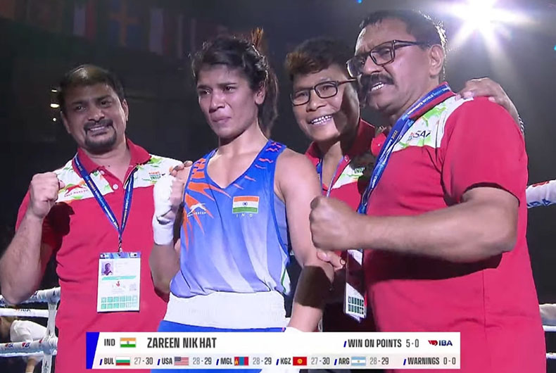 Women's World Boxing: Indiaâs Nikhat Zareen wins gold, beats Jutamas Jitpong in 52kg final.